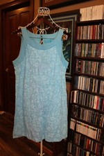 Fresh Produce Aqua white floral Sleeveless knit dress Ladies L  Bin87 