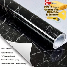4ft x 20ft Gloss Black Marble Granite Stone Wallpaper Vinyl Film Home 48" x 240"
