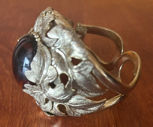 Brazalete Brazalete Abrazadera Vintage Whiting & Davis Ámbar Declaración Diseñador Alta Costura - Imagen 6 de 11