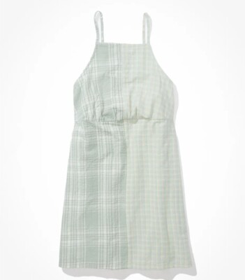 American Eagle Women's Babydoll Mini Dress Cotton Linen Blend Green Plaid  Sz XL | eBay
