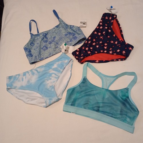 Girls Swimwear Sz L(10/12) Mismatched Brands Different Shades of Blue 4 Pack NWT