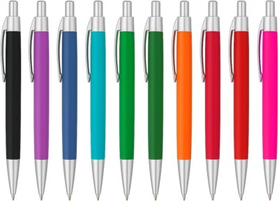 10 Soft Touch Ballpoint Pens Black Ink Medium Point Smooth Writing Matte Light