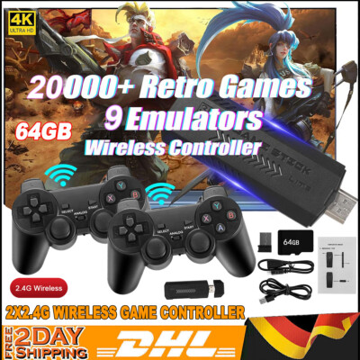 Retro Videospielkonsole 20000+Spiele TV Stick 64GB+2 Gamepad & 40 Emulatoren DE