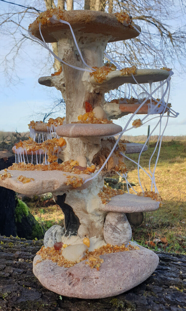 Real Baltic amber tree Charm figurine gems collectible Jewelry stand Pedestal