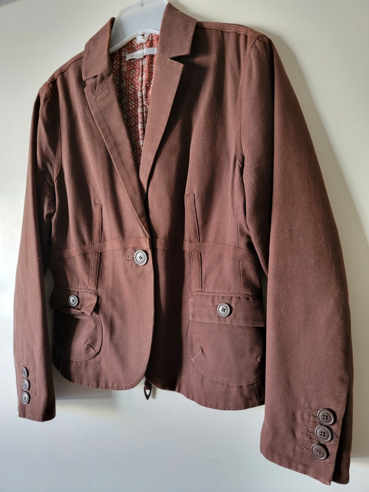 CAbi Solid Brown One Button Tie Back Collar Coat … - image 4