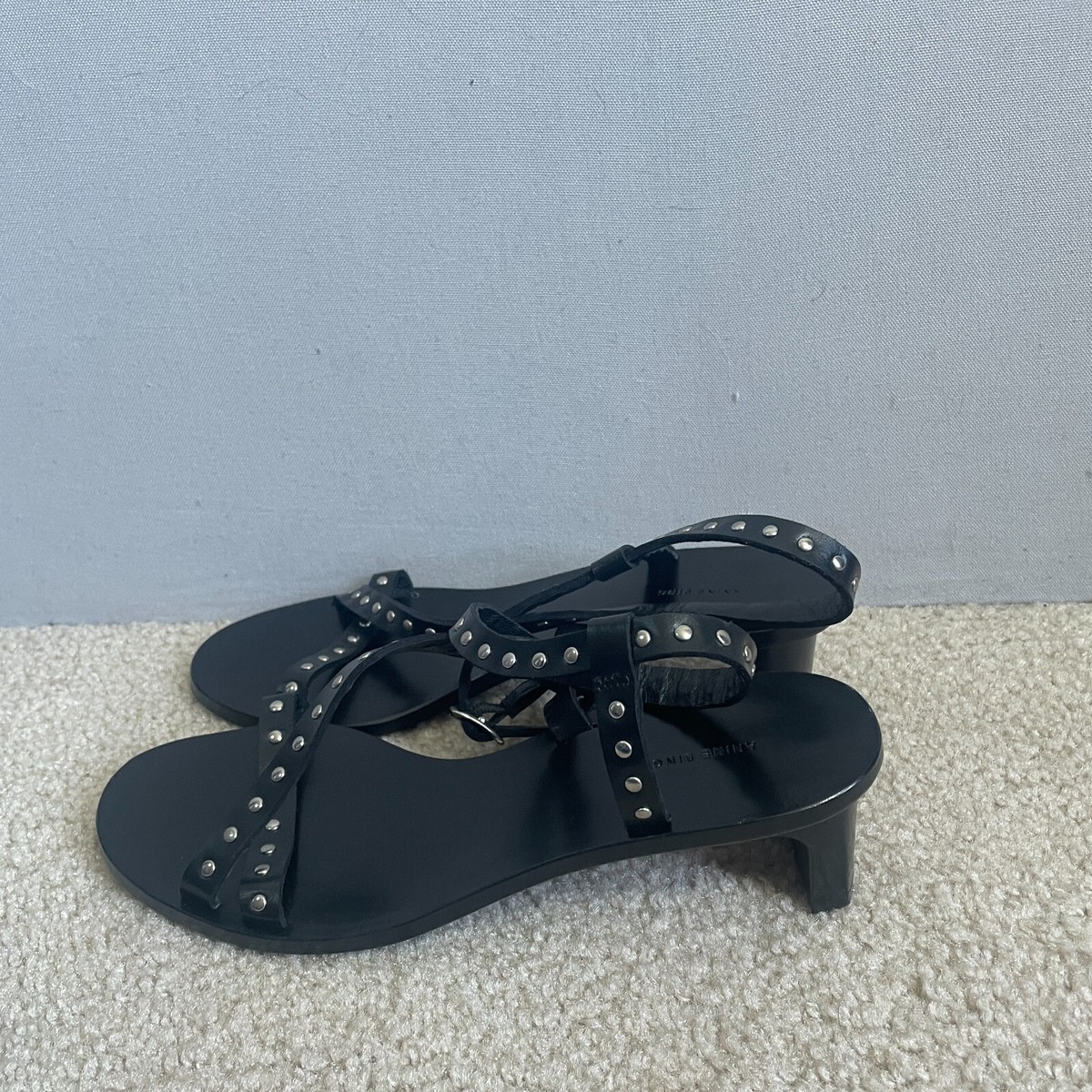 Anine Bing Remi Sandals Women 37 Black Leather Studded Strappy