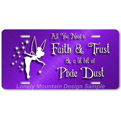 Tinkerbell Pixie Dust Inspired Art on Purple FLAT Aluminum Novelty License Plate