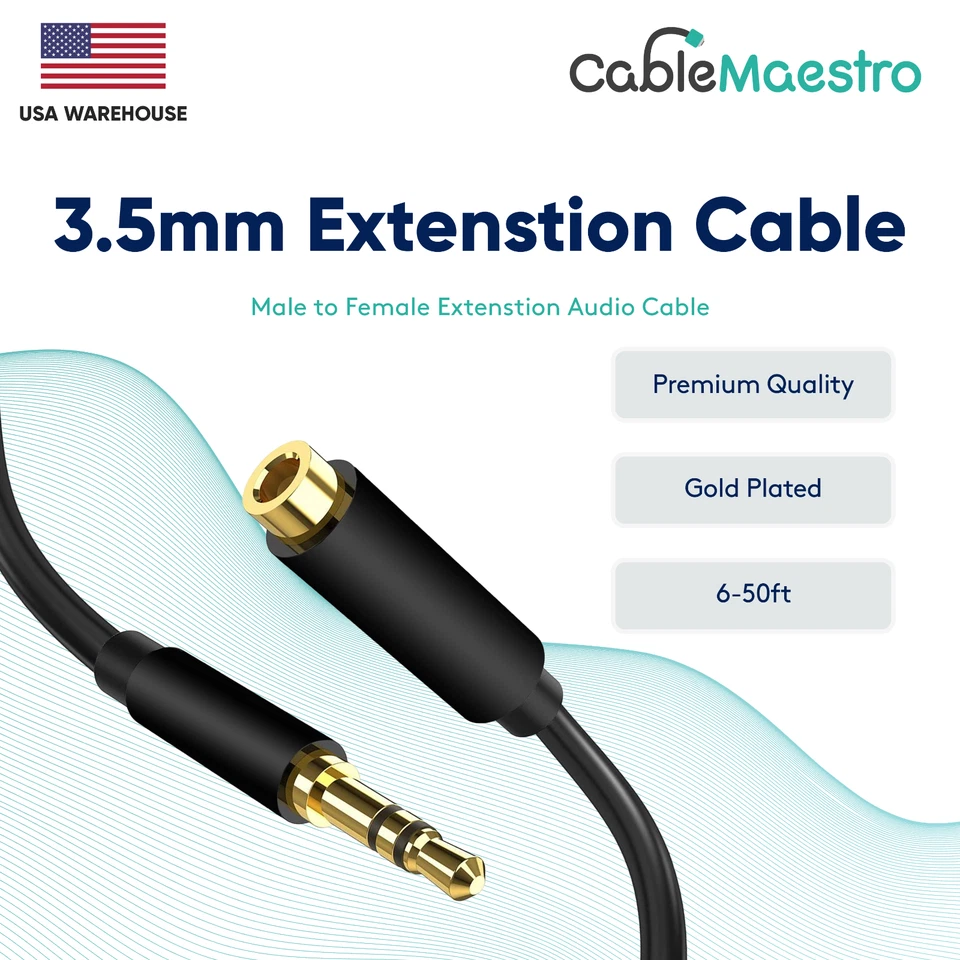 3.5mm Audio Extension Cable Headphone Stereo Cord Male to Female AUX Car MP3 lot - Image 2 of 2