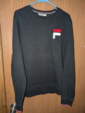 Vintage Ya2K Fila Crewneck Large L Black Sweater Embroidered Logo Pullover