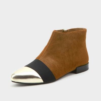 Jady Rose braune Leder- & Pferdehaare flache spitze Zehenpartie Stiefeletten UK 8 UVP £330