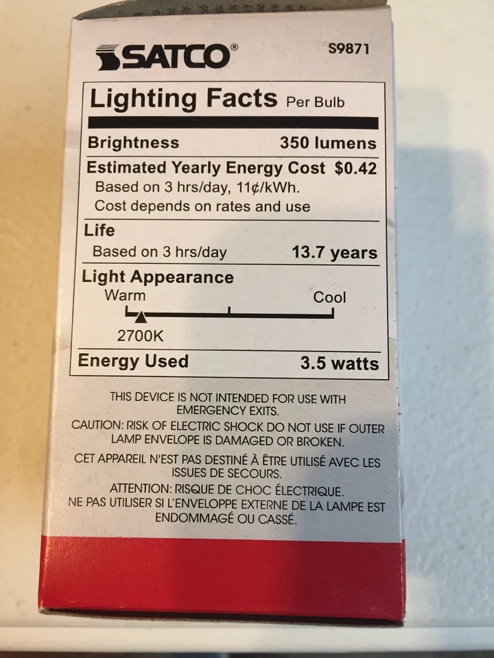 SATCO S9871 Energy Saving LED Globe Light Bulb 3.5W Clear Candelabra Base 2700K - Image 4 of 4