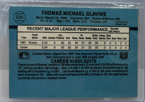 Tom Glavine 1988 Donruss 644 Buyback Auto /20 RC Atlanta Braves - Picture 2 of 2