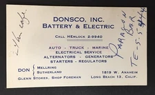 Donsco Inc. Battery & Electric Vtg Business Card Long Beach California