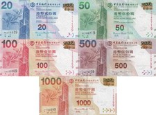 Hong Kong 20 50 100 500 1000 Dollars 2015 P 341e-345e UNC BOC Set 5 pcs