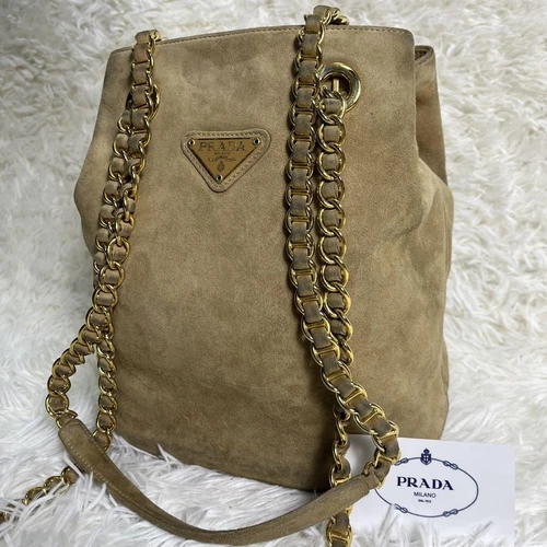 Sac à bandoulière PRADA en daim authentique marron clair moyen femme Italie 116228