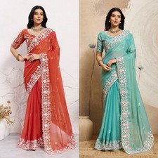 Designer embroidered saree with ready to wear blouse set for festive and party