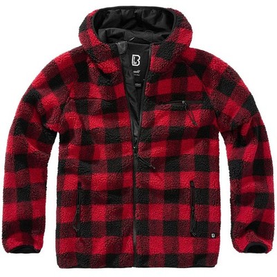 BRANDIT INDIVIDUAL WEAR Men's Hooded Fleece Full Zip Red Black Check Jacket