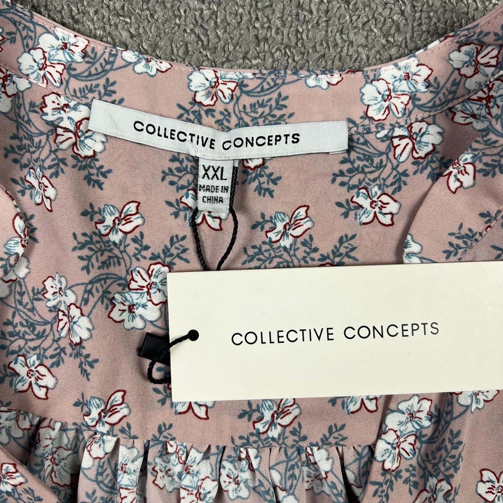 Collective Concepts Women's XXL Pink Floral Long Sleeve Tie Cuffs Surplice Neck