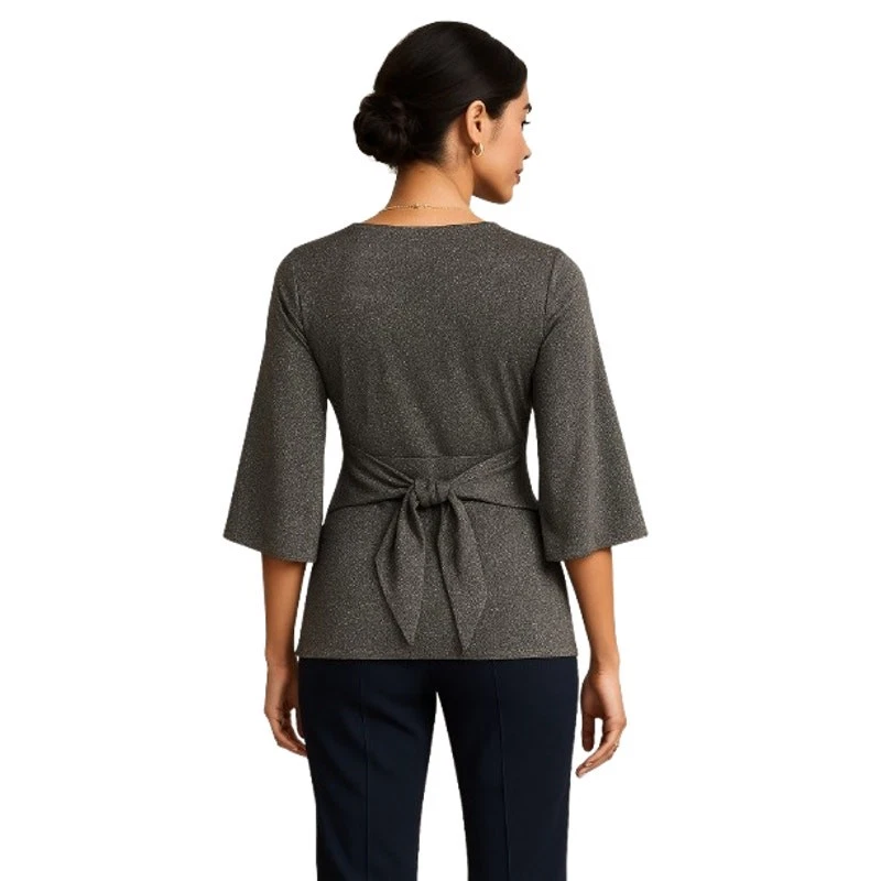 Top tejido metálico Grace Elements negro plateado manga 3/4 mezcla seda talla XL NUEVO CON ETIQUETAS Foto 2 de 4