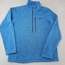 Stio Fleece Pullover Mens Small Blue Heathered Quarter Zip Chest Pocket Outdoor