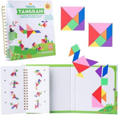 Travel Tangram Puzzle with 2 Sets Magnetic Plate-Montessori Shape Pattern Blocks