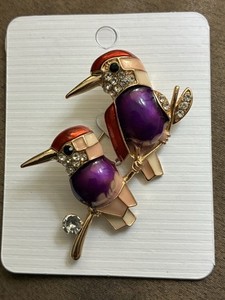 SALE! New Brooch Of Red And Purple Birds On A Branch