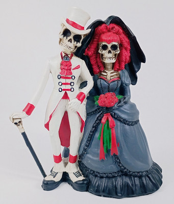 Day of The Dead Skeleton Wedding Couple Statue. Gothic Figure. Cake Toppers.