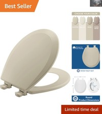 USA-Made Durable Wood Toilet Seat, Round Shape, Easy Clean Hinges - Bone Color