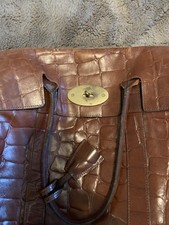 ladies Mulberry croc Bayswater bag in chocolate turn lock and lock /key dustbag
