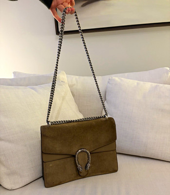 Gucci Dionysus Schultertasche Veloursleder Taupe Tigerkopf Kettenriemen