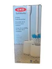 OXO SoftWorks Toilet Brush Set 2 Pack Auto Open Canisters Dual Action Bristles