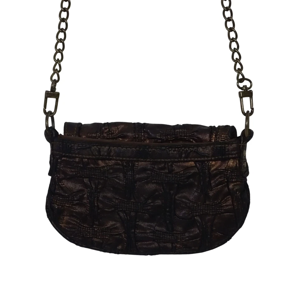 Bolso Bandolera Antiguo Azul Marino Bronce Texturizado Lona con Correa de Cadena Cierre de Solapa  Foto 4 de 4