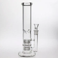 10'' Straight Tube Bong Rig Stereo Matrix Perc Glass Water Pipe with 18mm Bowl