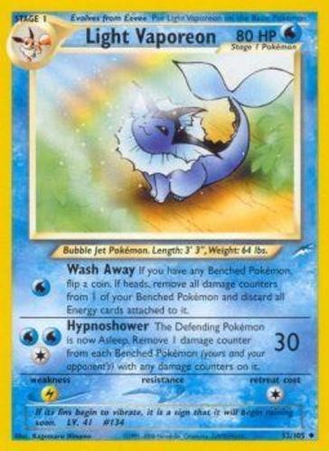 1x Light Vaporeon - 52/105 - Uncommon - Unlimited Edition Moderately Played Poke