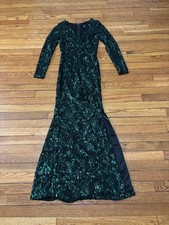 Windsor Womens Emerald Green Sequin Mermaid Formal Dress Size Small Prom Gown