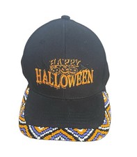 Halloween Black Cotton Cap Hat w/ Hand Beaded Brim, One Size, Adult Unisex