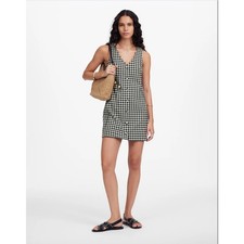 NWT Madewell V-Neck Mini Vest Dress in Gingham Black and White Size 12