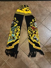 Harry Potter Hogwarts Crest Knit Scarf Black Fringe with Multicolored Crests 