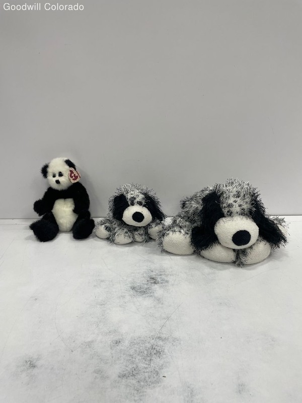 Ty Black White Panda Dog Plush Lot Collectible Stuffed Animal Toy Set