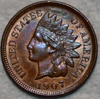 Uncirculated 1907 Indian Head Cent, Sharp specimen.