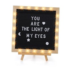 Changeable Felt Letter Board with LED Lights - 10 10" Message Custom Black