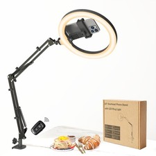 10" LED Ring Light with Overhead Phone Stand, CRI 95 1200lm Dimmable Light