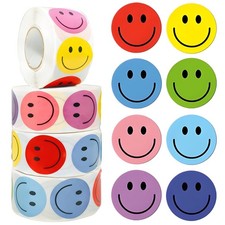 2000Pcs Happy Face Stickers-4 Rolls 1 Inch Colorful/Macaron 8 Colors ...
