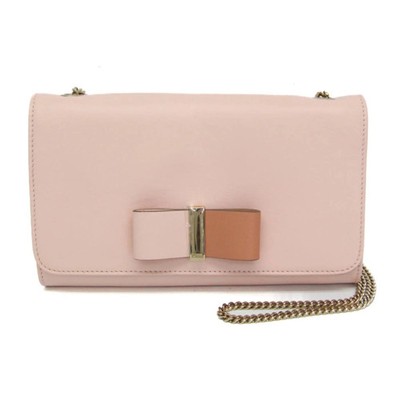 Chloe Bow Detail Wallet on Chain Leather Pink Clutche & Pouche
