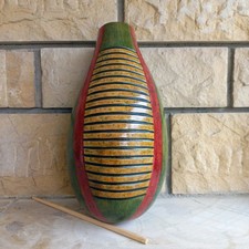 Artisan Hand-Carved Gourd Güiro - Green, Red & Natural Finish