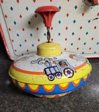 Vintage Metal Spinning Top 5.25" Diameter , Made By Ohio Art Curcus Theme, Works