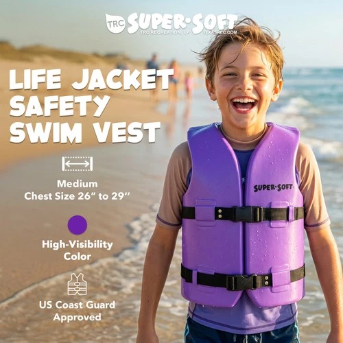 TRC Recreation Super Soft Child Life Jacket Swim Safety Vest, Medium, Purple image 2