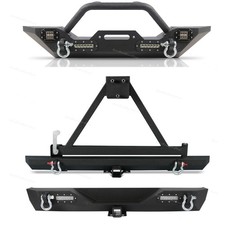 For 87-06 Jeep Wrangler Tj Yj Front Bumper W D-rings Led Lights Winch Plate