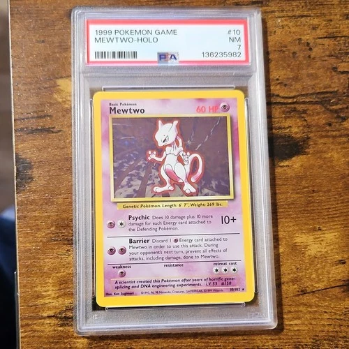Pokémon 1999 Base Set Mewtwo Holo Rare PSA 7 #10/102 English Ken Sugimori