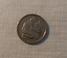 Moneda de 50 peniques, letra F, 1950, dinero, forma de pago, rareza